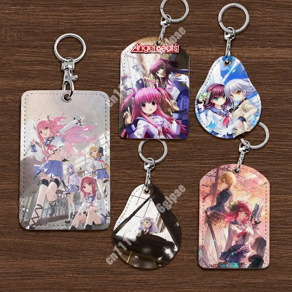 Key Anime Angel Beats Kanade Yuri Yui Leather Keychain Card Holder for Airtag & Access Cards Modern Bus Pass