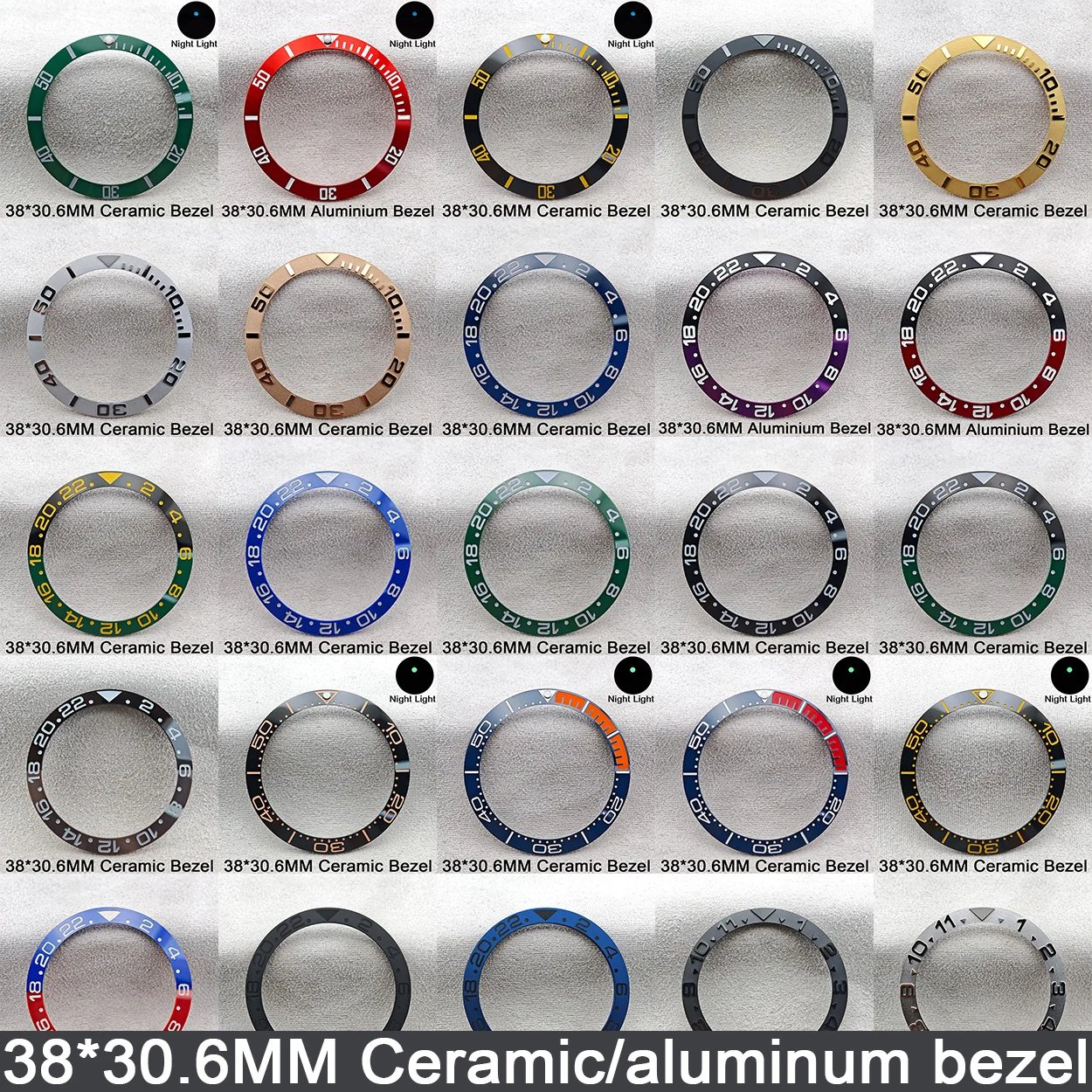 38mm * 30.6mm Sloping Ceramic/Aluminum Bezel GMT and Diving Watch Insert Fits for 40mm Men's Watch Case Bezel Replacement Insert