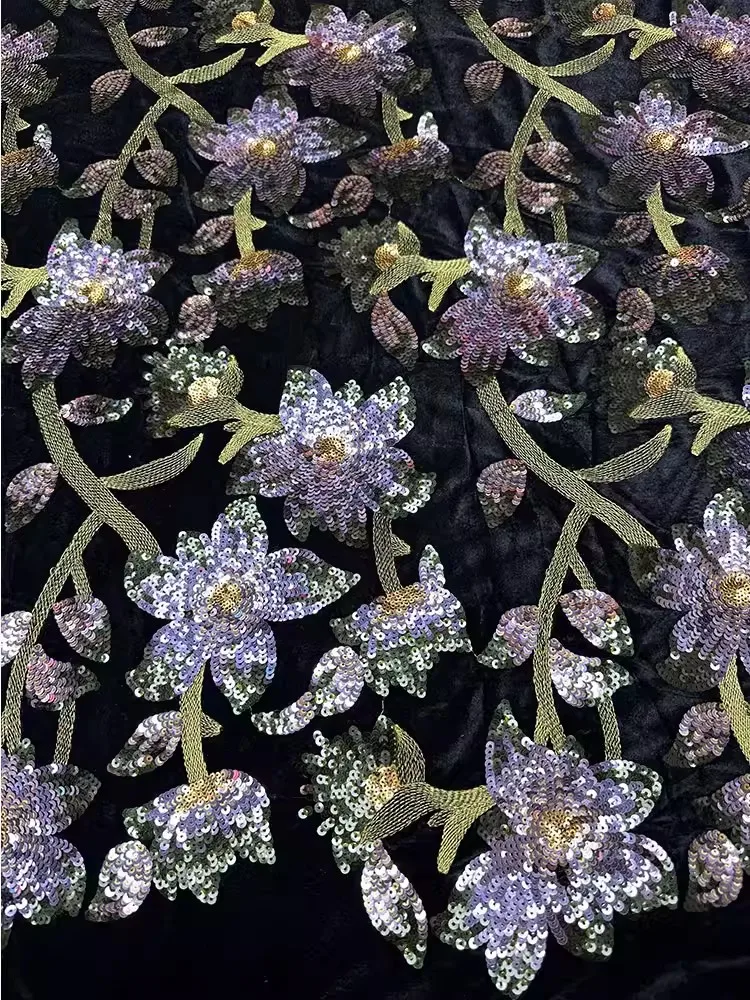 1yard Retro velvet tela Handcrafted Beaded 3D Embroidery matirial fabric for dress Evening gown cheongsam fabric