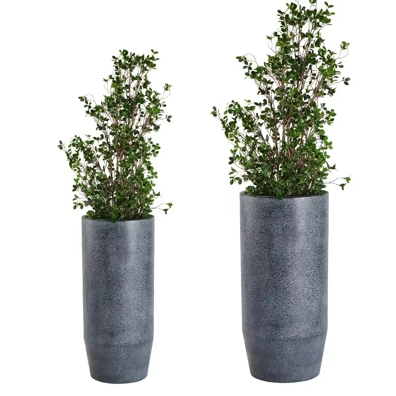 for Nordic Tall Wood Grain Flowerpots Home Decoration Floor Vase Fiberglass Planter Polyresin Large Plant Pot