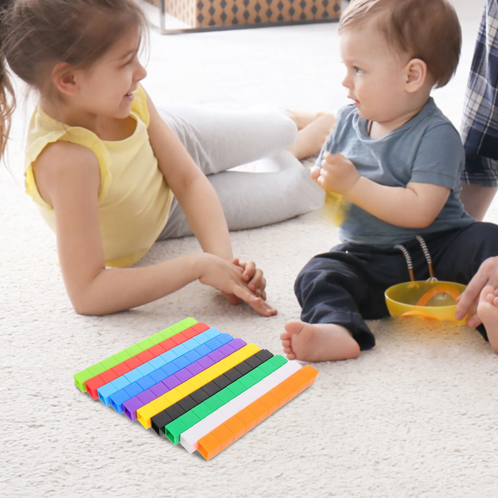 100Pcs Square Assembly Math Counting Cubes Plastic Educational Blocks for Preschool Learning Connecting Cubes for Math