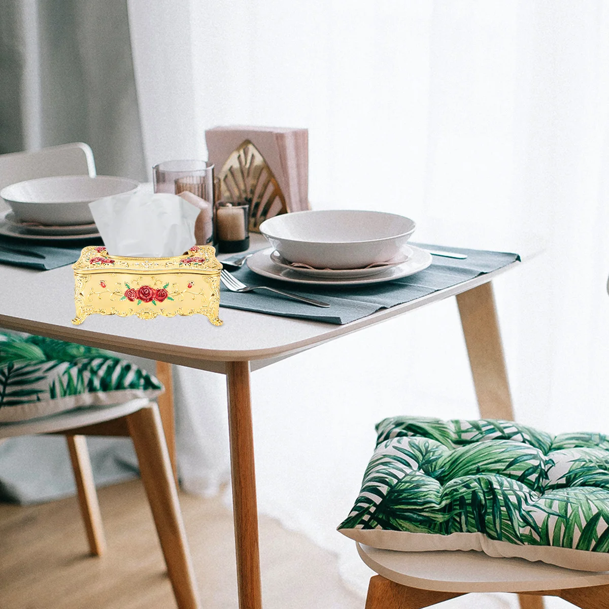 

European Style Napkin Case Retro Tissue Box Holder Decorative Bathroom Storage Dispenser Rhinestone Finish Rectangular Design