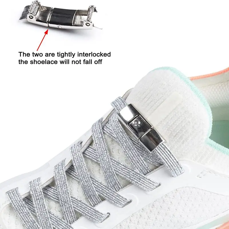 

No Tie Shoe Laces Luxurious Rainbow Tieless Shoelace Flat Elastic Shoelaces for Sneakers Press Lock Metal Buckle for Adults Kids