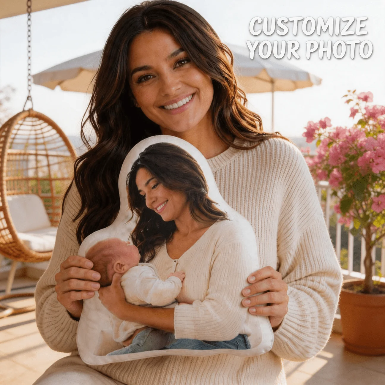 Custom Photo Face Shape Pillow Personalized Portrait Decorative Cushion Mother Holding Baby for Sofa Bedroom Unique Gift Newborn