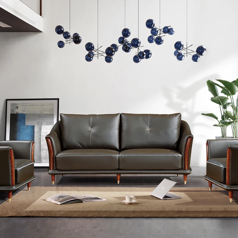 #  Light Coffee Office Sofa Set Modern Leather Cover With Metal Base For School