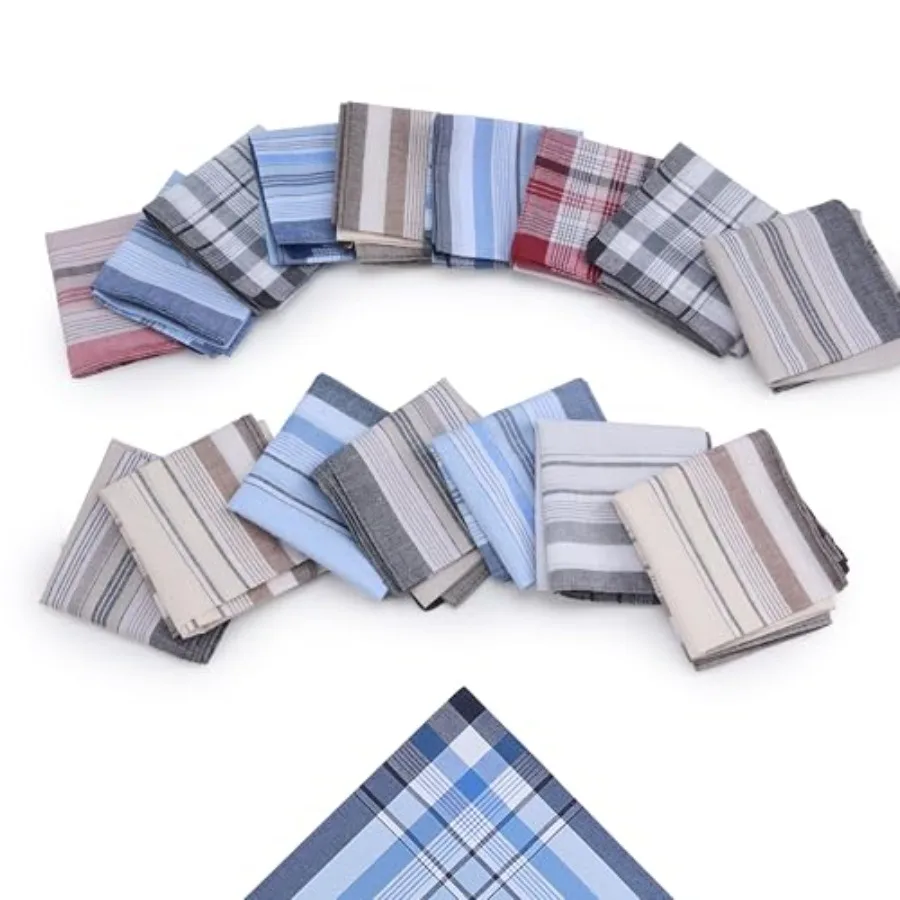 16 Pcs Mens Handkerchiefs Neat Stitching Cotton Handkerchiefs for Men with Picked Color Pattern Absorbent Breathable 16 Inch fo