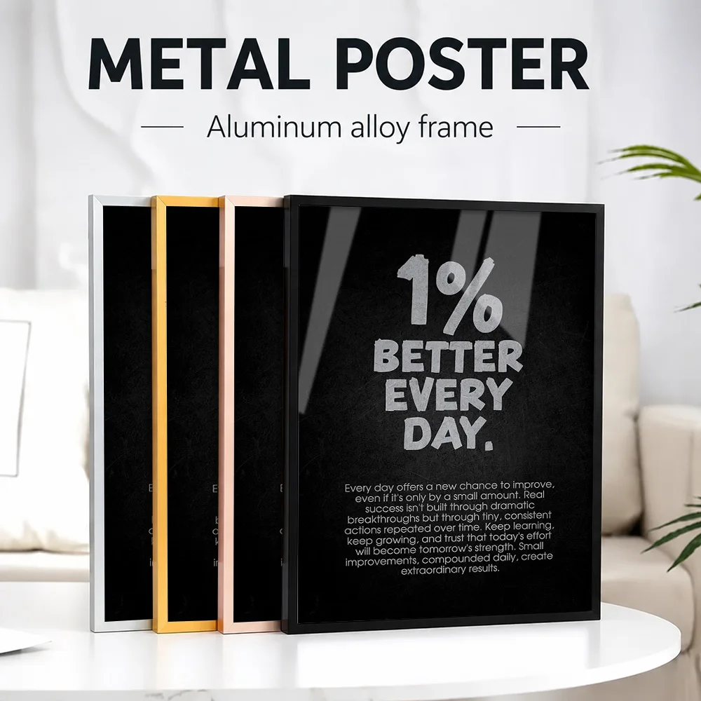 1% Better Every Day Motivational Framed Metal Print Customized Photo Contemporary Quote Style Wall Art For Studio Student Gift