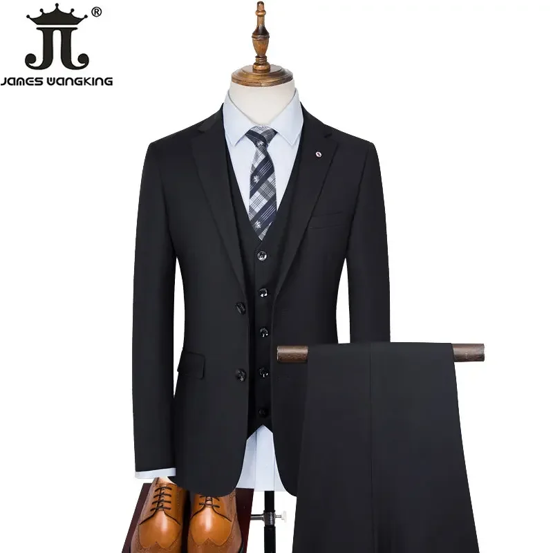 S-8XL Herenpakken (jas + vest + broek) Hoge kwaliteit boetiek effen kleur casual zakelijk kantoorpak set drie en twee stukken