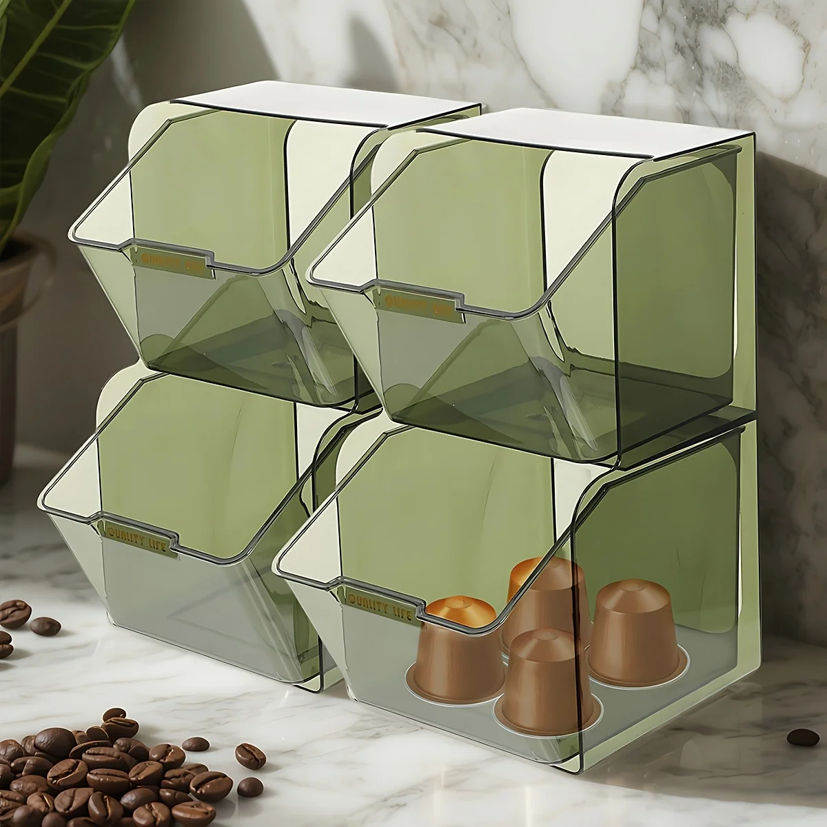 

2Pieces Coffee Pod Holder Cup Storage with 2 Open Drawers, Clear K-cup Holder Capsule Creamer Storage for Home Office Desk