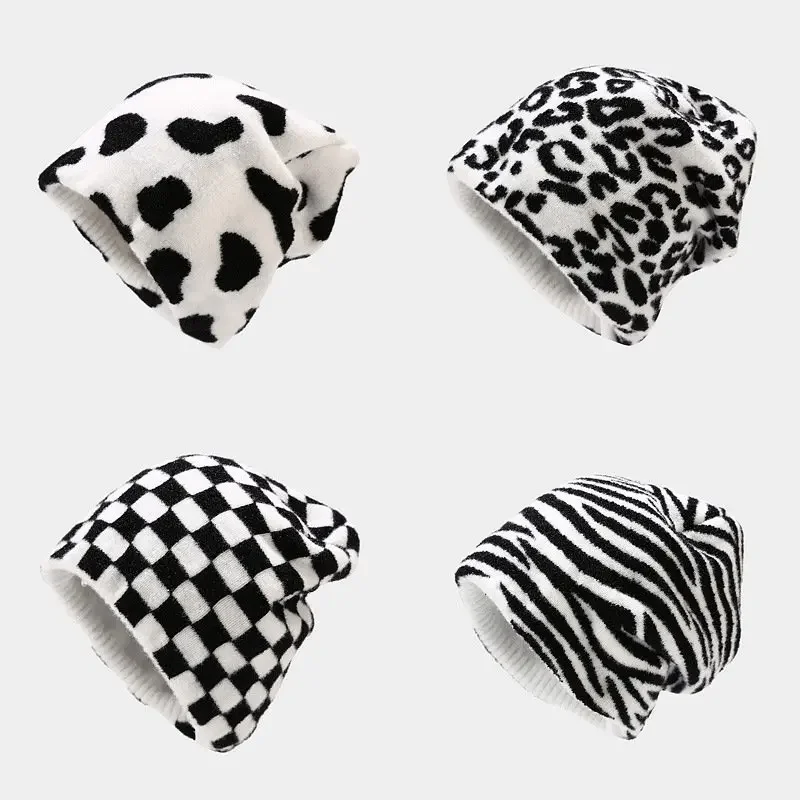 Autumn Cotton Print Thicken Knitted Hat Warm Skullies Cap Beanie Hat For Men and Women 01