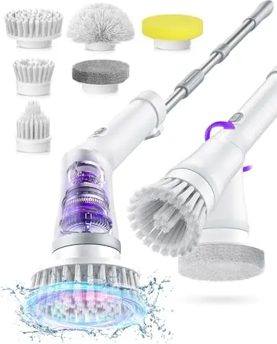 NBONEBS Electric Spin Scrubber – 6 Brush Heads, Dual Speed, Cordless & Waterproof for Shower, Tile, Car
