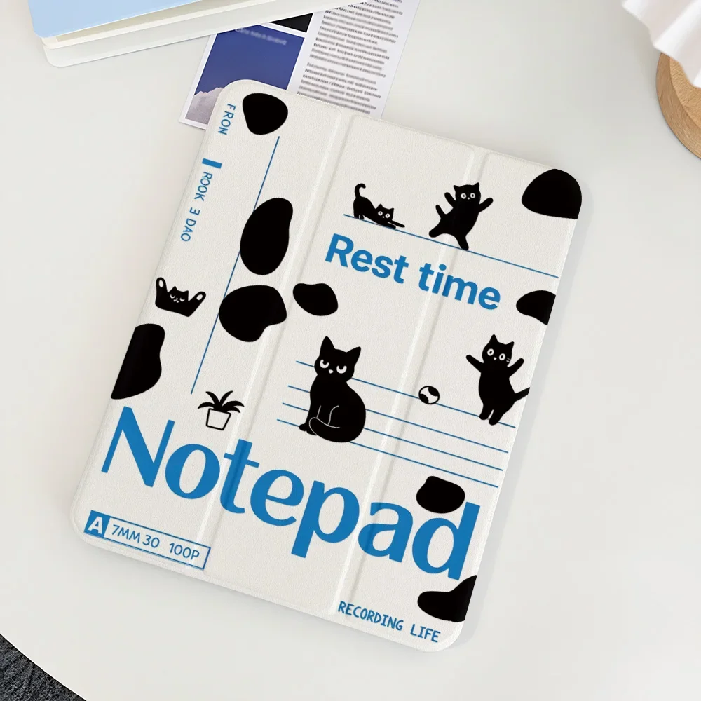 Black Cat& Notepad Table Case For iPad Pro 11 12.9 13 M2 M4 2022 Case 9.7 10.2 5th 6th 7th 8th 9th 10th  case Air 3 4 5 6 Cover