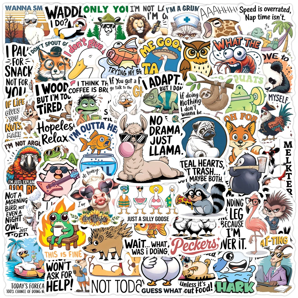 

50/100 Pcs Cartoon Creative Funny English & Animal Stickers DIY for Notebook Phone Fridge Suitcase Cup Vinyl Waterproof Decals