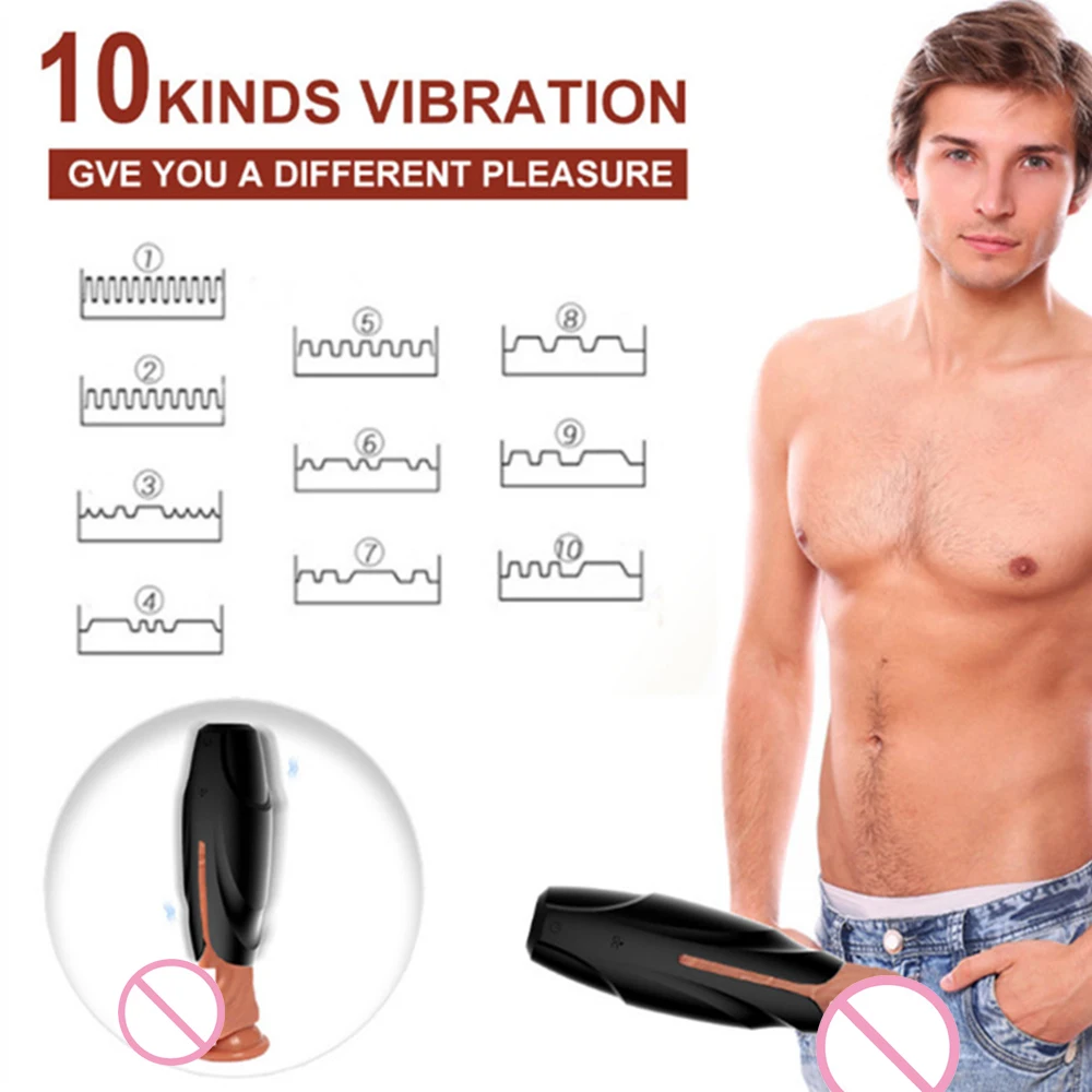 Male Masturbator Penis Pump Vibrator Adult Endurance Exercise Artificial Vagina 10 Speed Penis Delay Trainer Sex Toys for Men