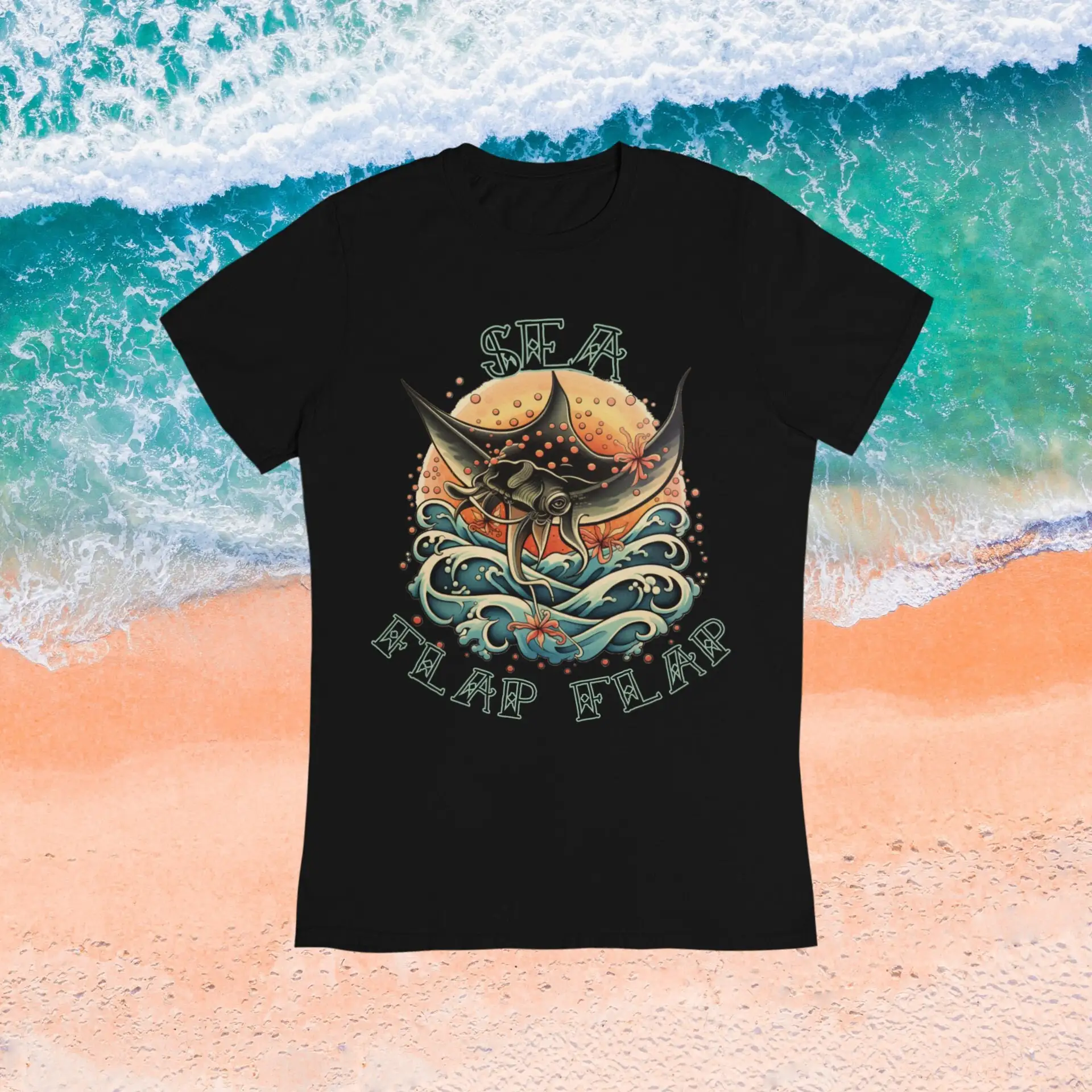 Sea Flap Cotton T Shirt Manta Ray Tattoo