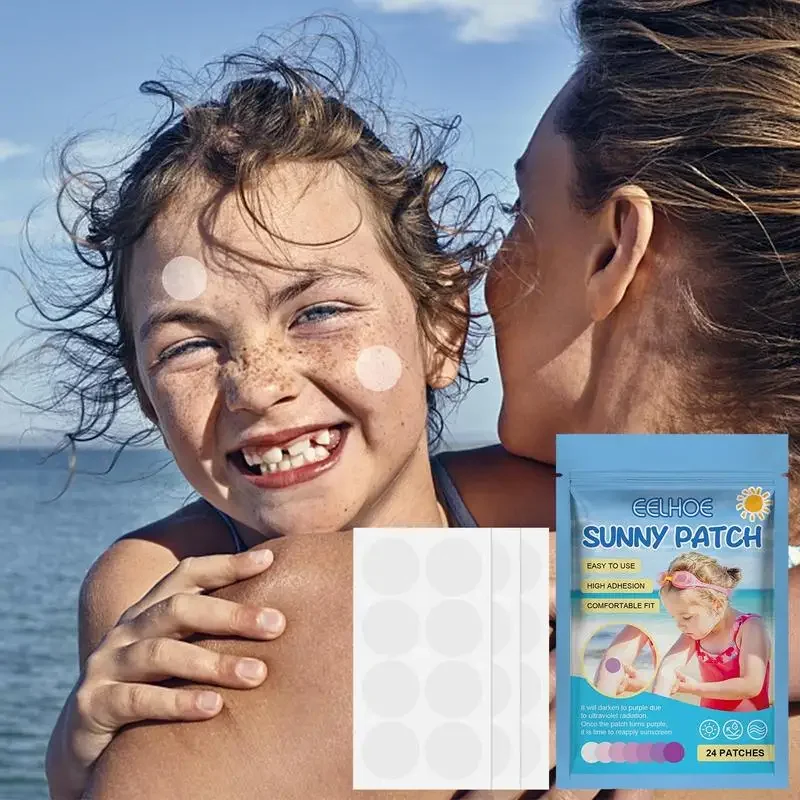 24 Packs/Bag UV Stickers for Sunscreen Reapply Waterproof UV Sun Stickers Sunscreen Patch UV Detection for Body Kids Adults