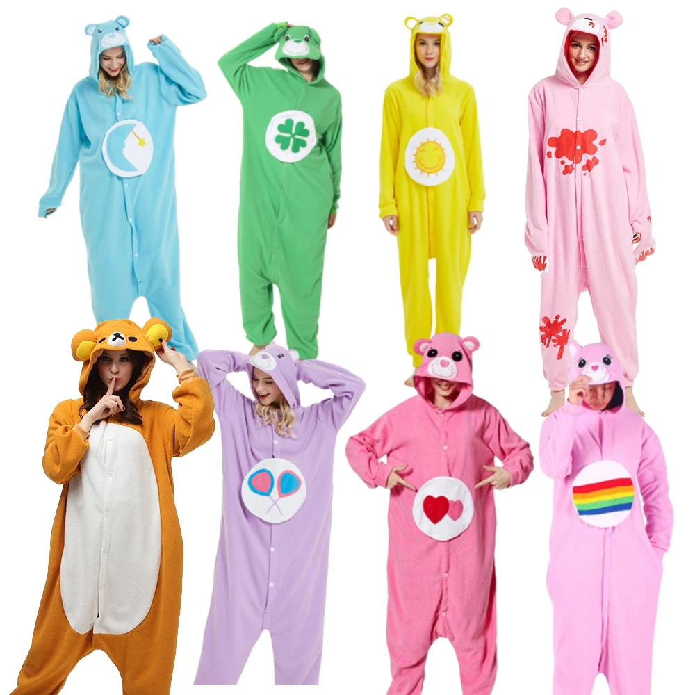 Tutine in pile polare per adulti uomo donna tute divertenti di un pezzo Costume Cosplay animale cartone animato Party Bear Kigurumi pigiama Set