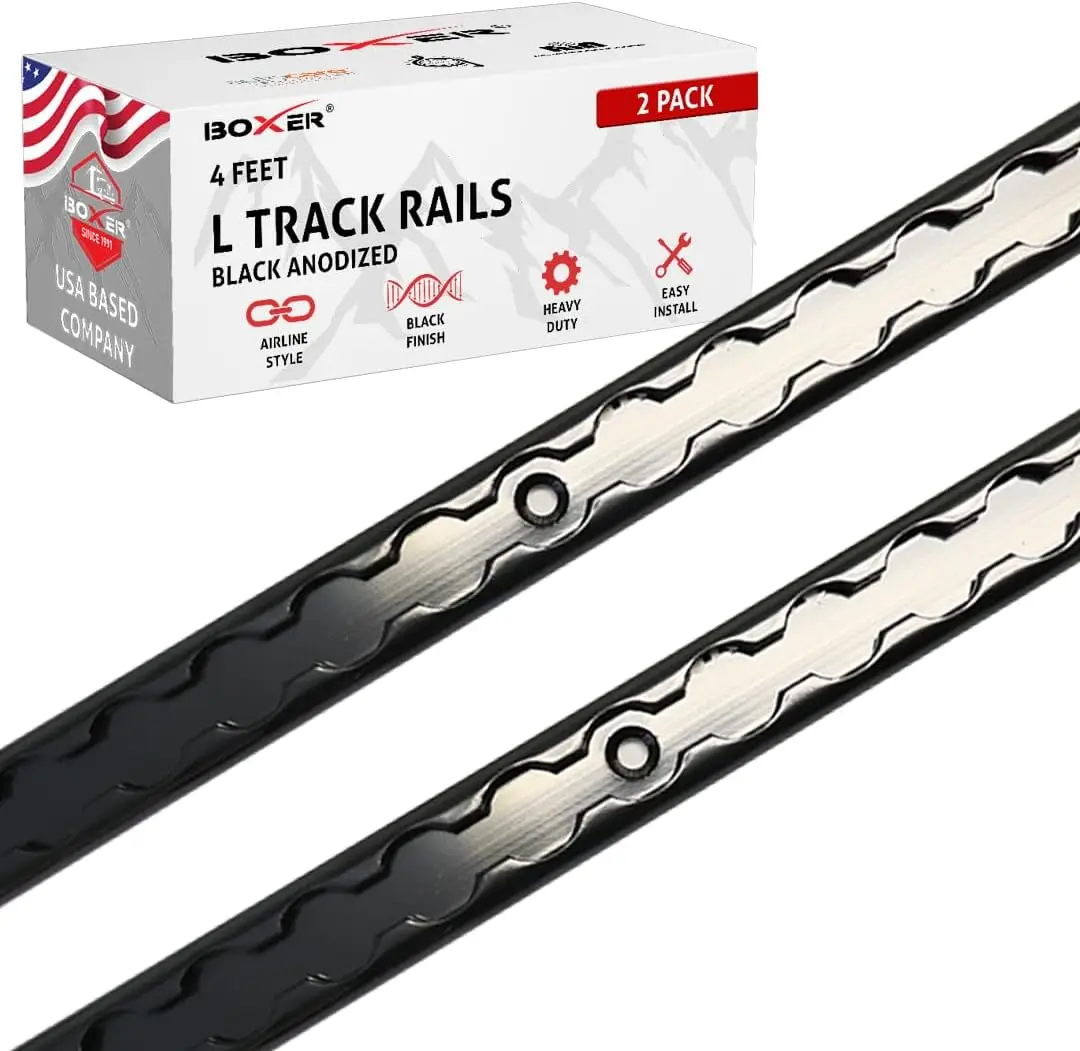 2 Pack 4ft Black Anodized L Track - Tie Down System Trailer, Vans, Trucks, Motorcycles, ATV, UTV – L Track Airline Track Style