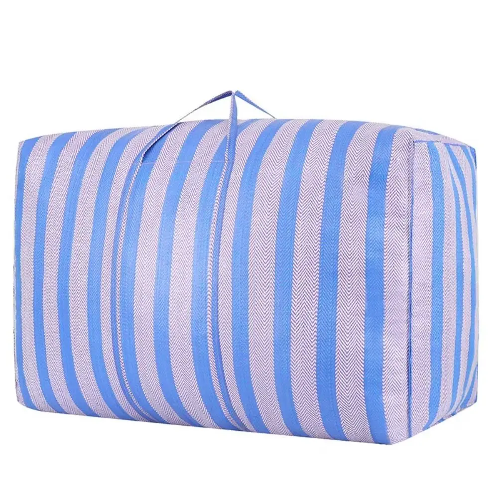 Nylon Material Storage Tote Bags Large Capacity Reinforced Handles Heavy-Duty Bags Stripe Printing Design Clothes Storage Bags