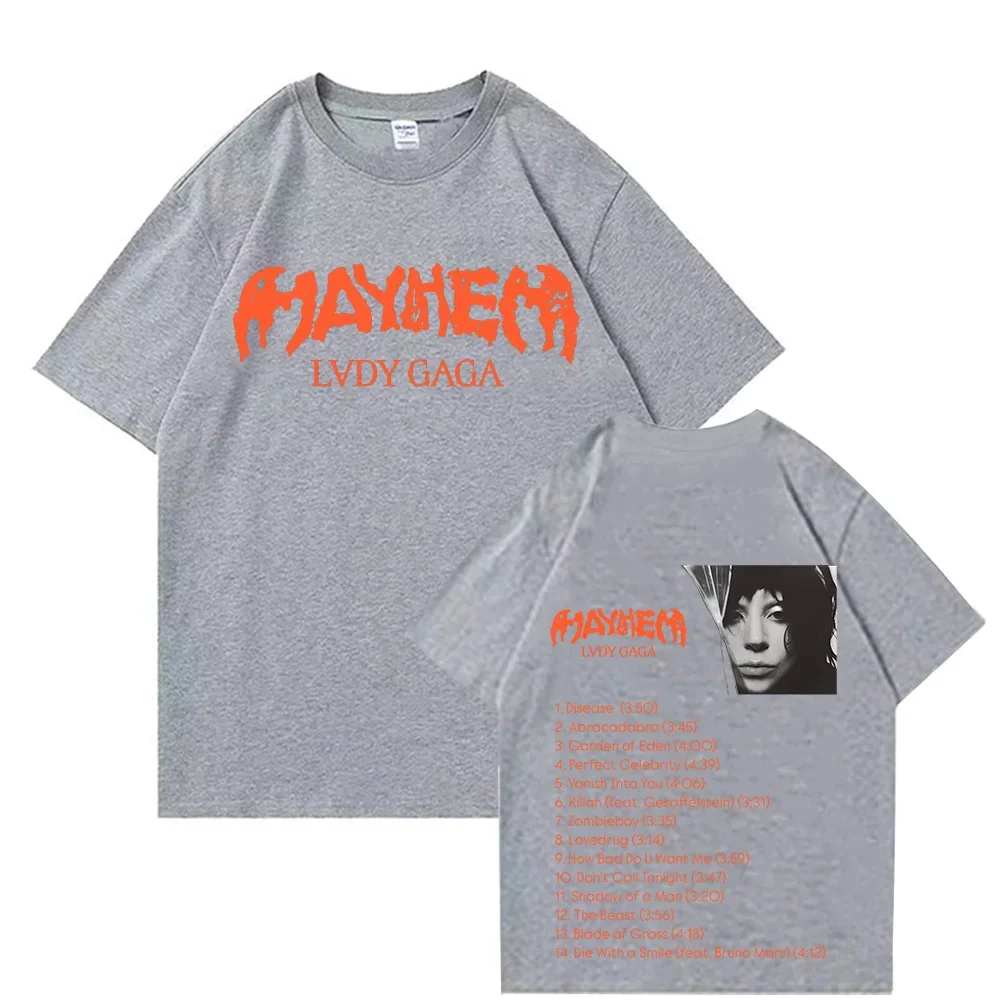 Lady Gaga Mayhem TShirt 2025 Nuovo Album Moda Uomo/donna Abbigliamento in cotone Retro Harajuku Abiti di alta qualità Ventole in cotone Magliette