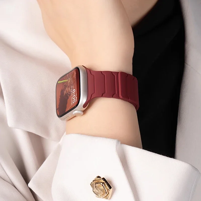 حزام سيليكون مغناطيسي لساعة أبل الترا 2 49 مللي متر 46 مللي متر 45 مللي متر سوار لسلسلة Iwatch 10 9 8 7 6 SE 5 38 44 مللي متر 42 مللي متر 40 مللي متر