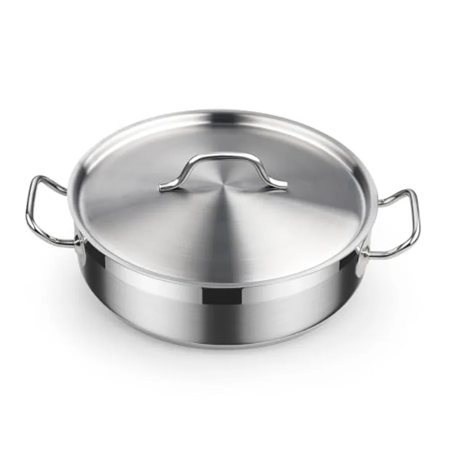 

Sauté Pan with Lid, 4-Quart Professional Deep Frying Pan 18/10 Stainless Steel Chef's All Purpose Pan with Cover, Compatible wi