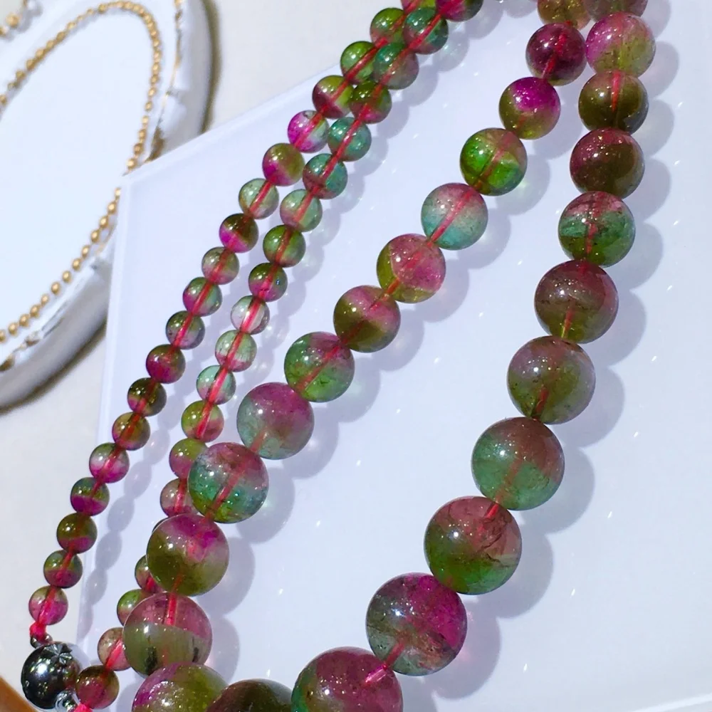 Collar de Turmalina Sandía Natural con Cuentas en Forma de Torre de 5-13mm, Cadena para Clavícula, Joyería de Moda Curativa para Mujer, Regalo - 1 Pieza