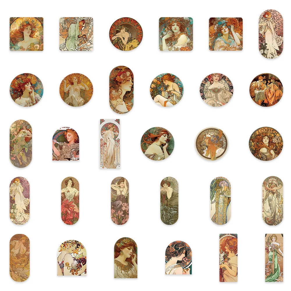 60 PCS\\SET Retro Rome Mucha Painting Renaissance Religious Vintage Art Goddess DIY Diary Scrapbooking Label Stationery Stickers