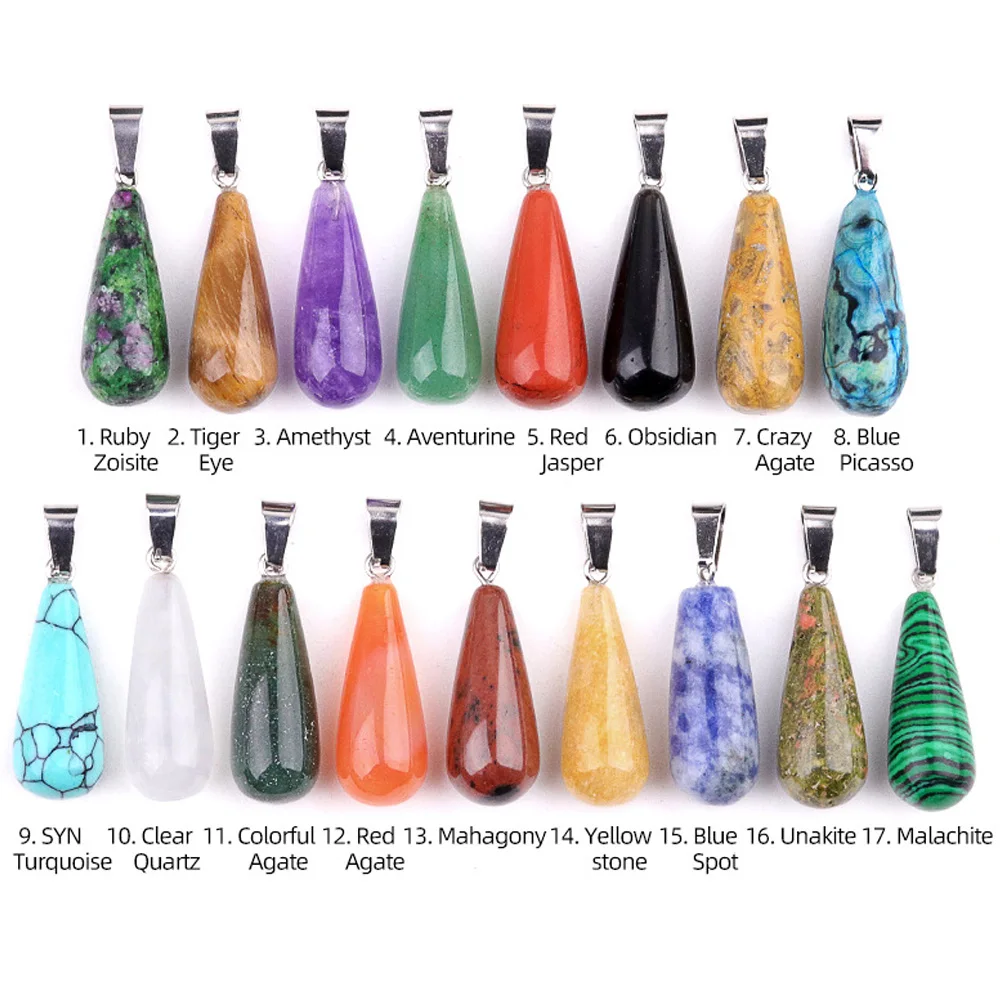 25mm Water Drop Shaped Natural Stone Hanging Ornament Amethyst Rose Quartz Agate Healing Home Decor Gift DIY Accessries