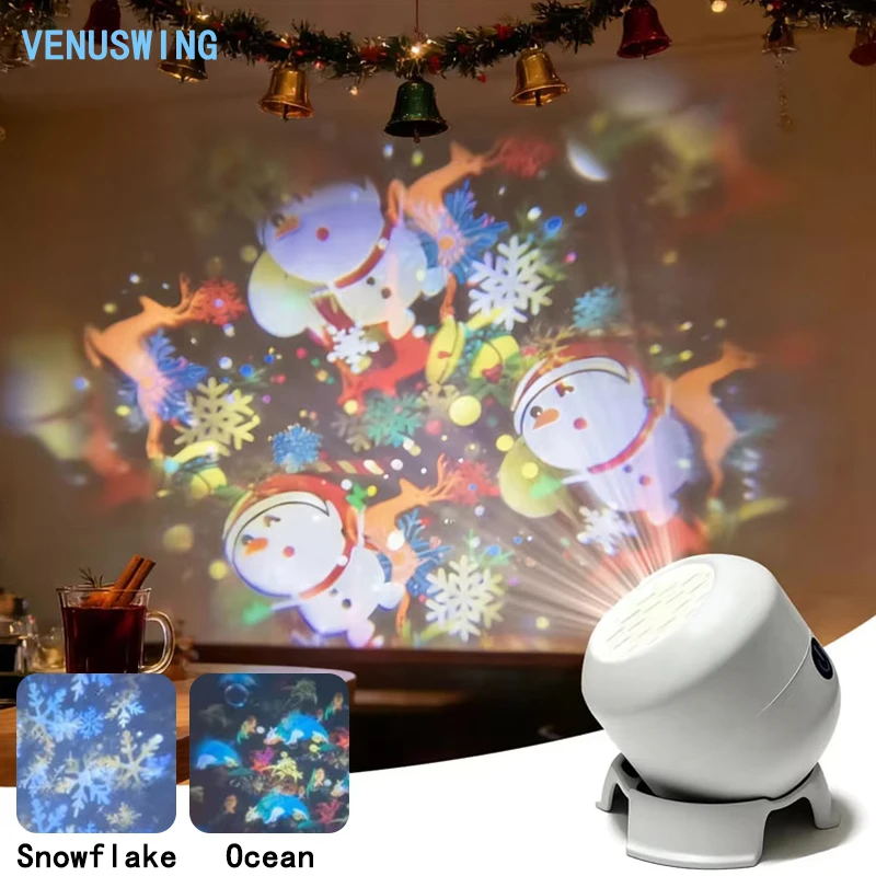 Christmas Pattern Projector Rotating Dynamic Night Light USB Rechargeable Projector Light Adjustable Brightness Atmosphere Light