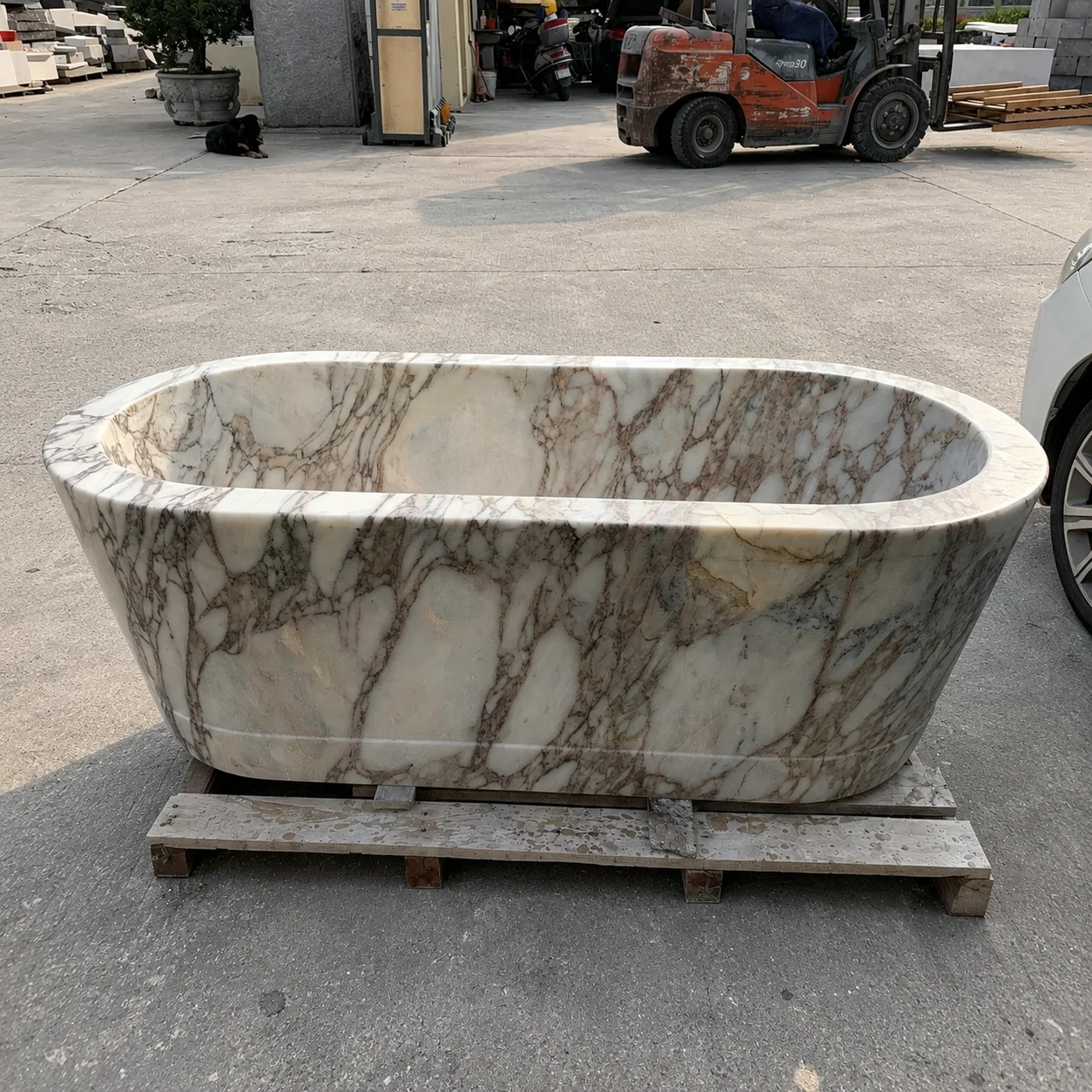 #￥Luxury Calacatta Viola Purple Marble Whirlpool Bathtub 1300 mm Natural Stone Adult Soaking Bath Tub for Bathroom