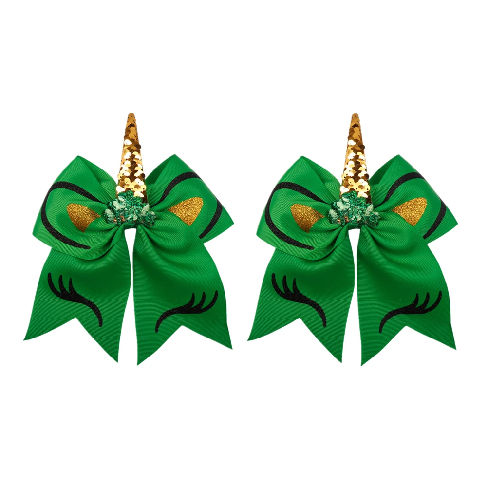 

2 Pcs 7 Inch Green Clips Bow Hairpins for Girls Hair Accessories Daily Party Styling Hair Bows Alligator Clips