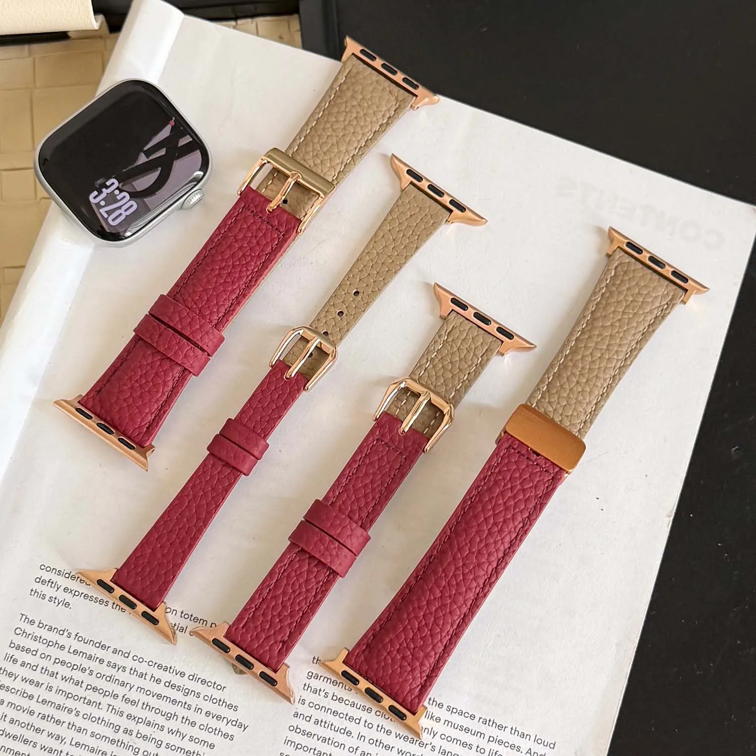 Litchi pattern color blocked leather strap for Apple Watch S11 S10 strap 46/45/44/42/41/40mm for iwatch series Ultra 49mm S8 S7