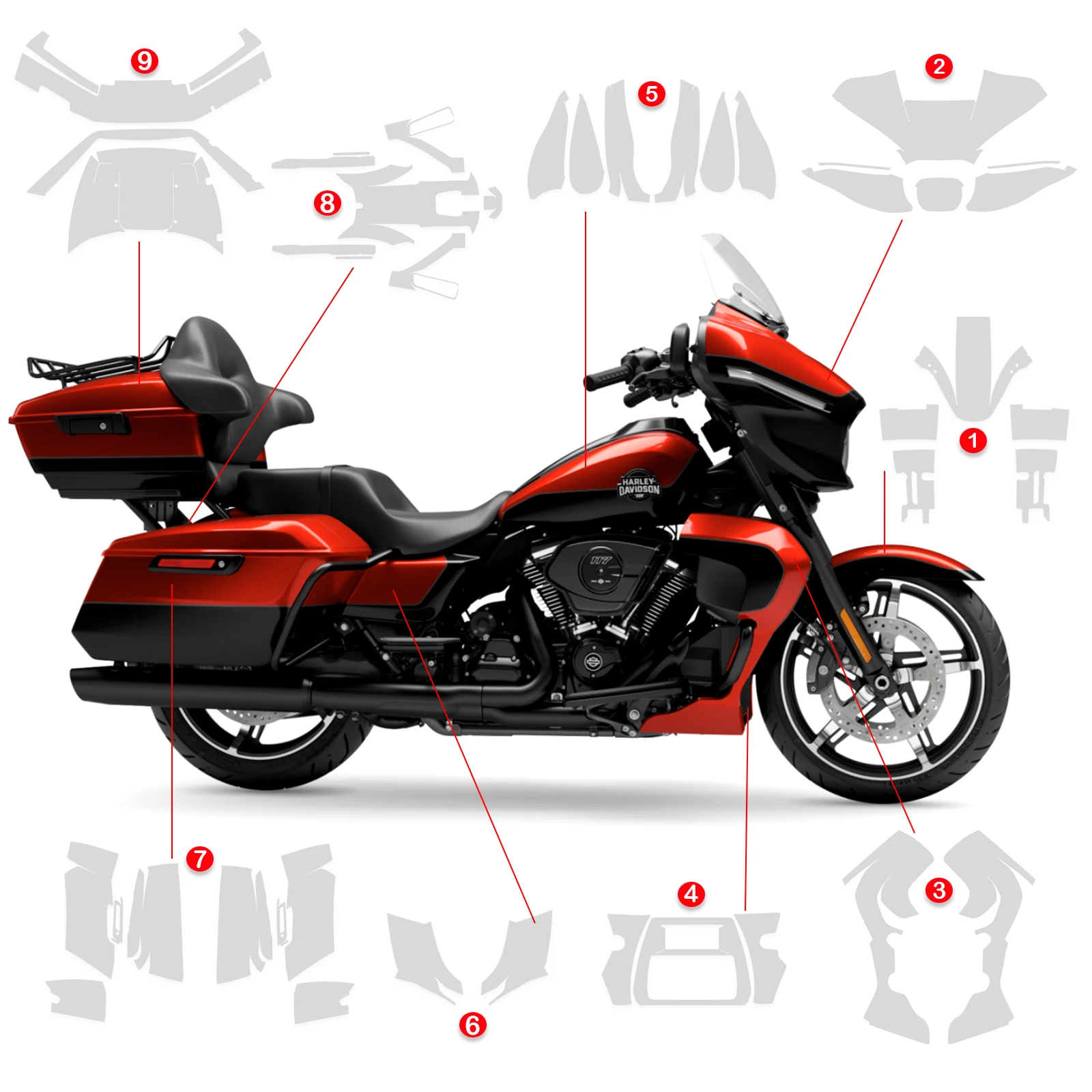 For Harley Street Glide Ultra 2025 Motorcycle Fairing PPF Kit Real TPU Scratch Resistant Transparent Paint Protection Film