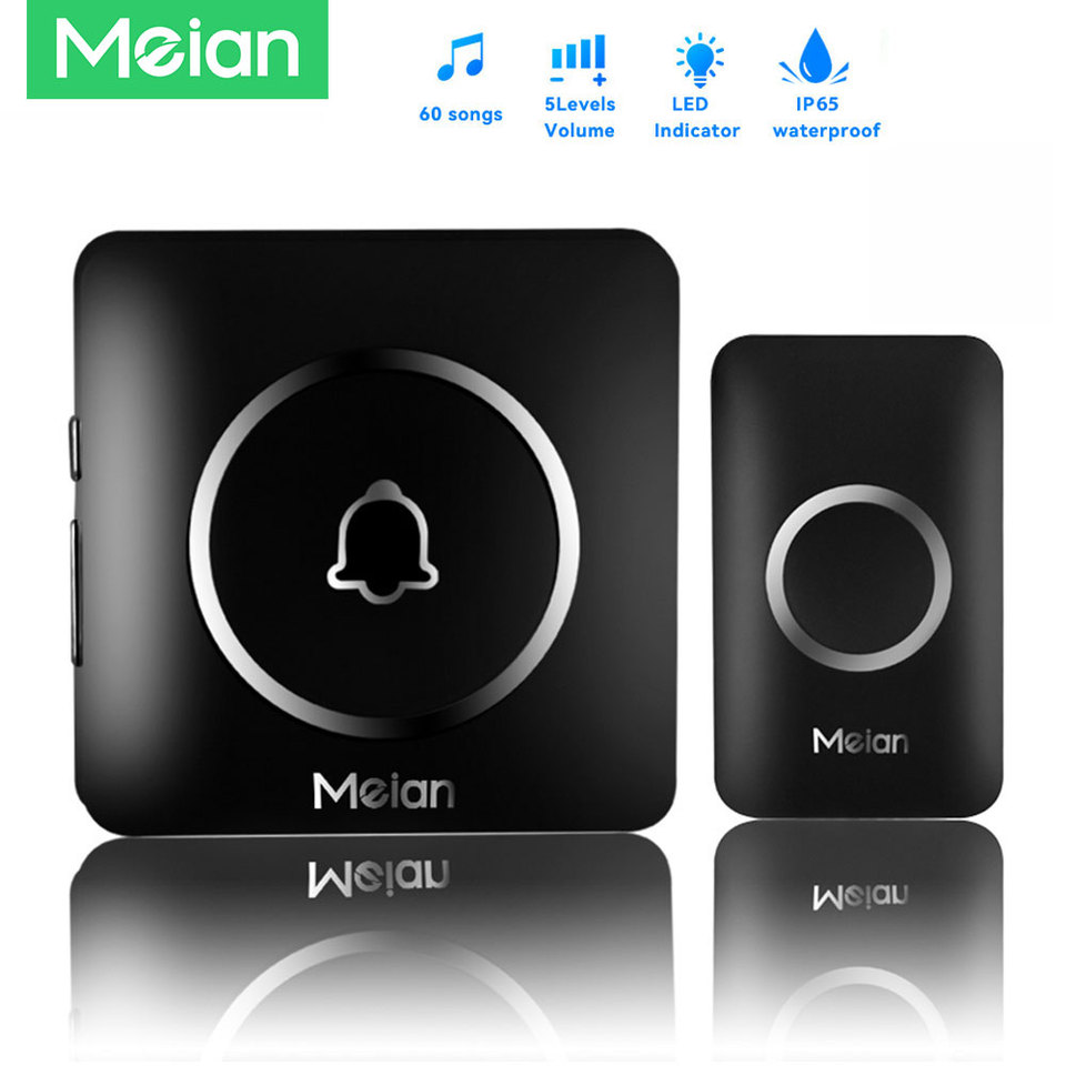  Meian Wireless Door Bell, Welcome Chime, 300M Long-range Remote LED Flash Doorbell, Security Alarm, Waterproof, 60 Songs 