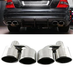 1PCS 63mm Inter Car Exhaust Tail pipe Rolled Edge Dual Exhaust Tip Stainless steel Silver for C36 W204