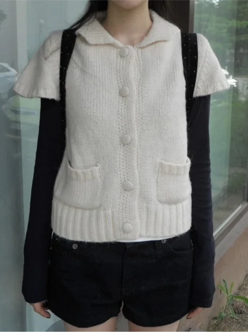 Retro Early Girl Sle Knitted ort Sve Open Cardigan Women's Faion Autumn Winter ket Design Soft Combed Korean Sle