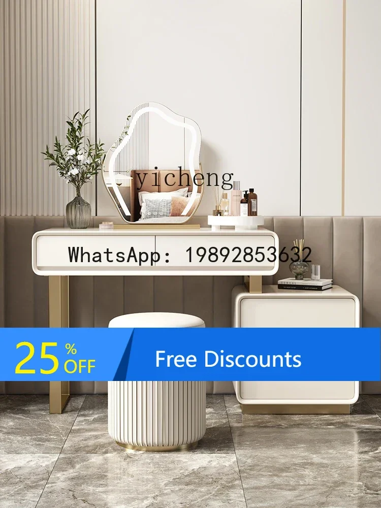 

LYY Solid Wood Dresser Bedside Table Storage Cabinet Retractable Advanced Cream White Makeup Table