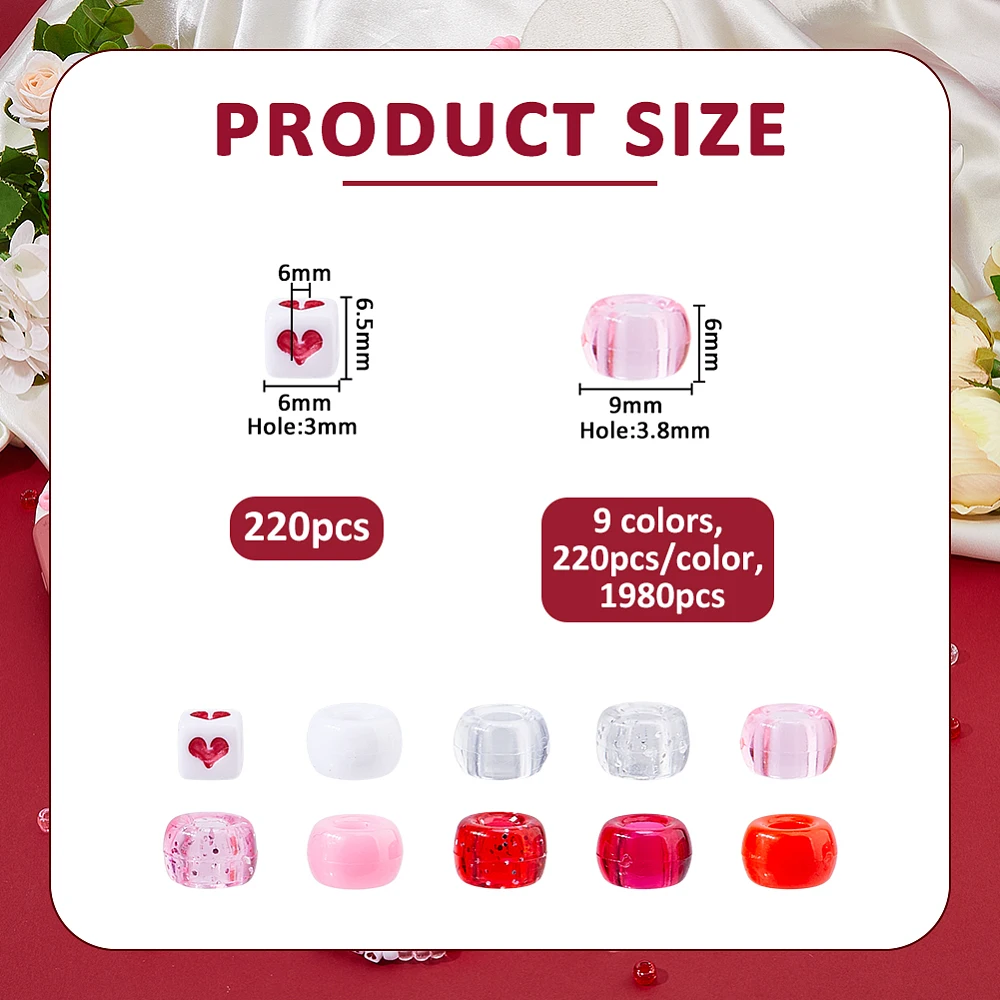 2200Pcs 10 Styles Opaque Transparent Acrylic Beads Mixed Shapes Mixed Color 6.5~9x6~9x6mm Hole: 3~3.8mm 220pcs/style
