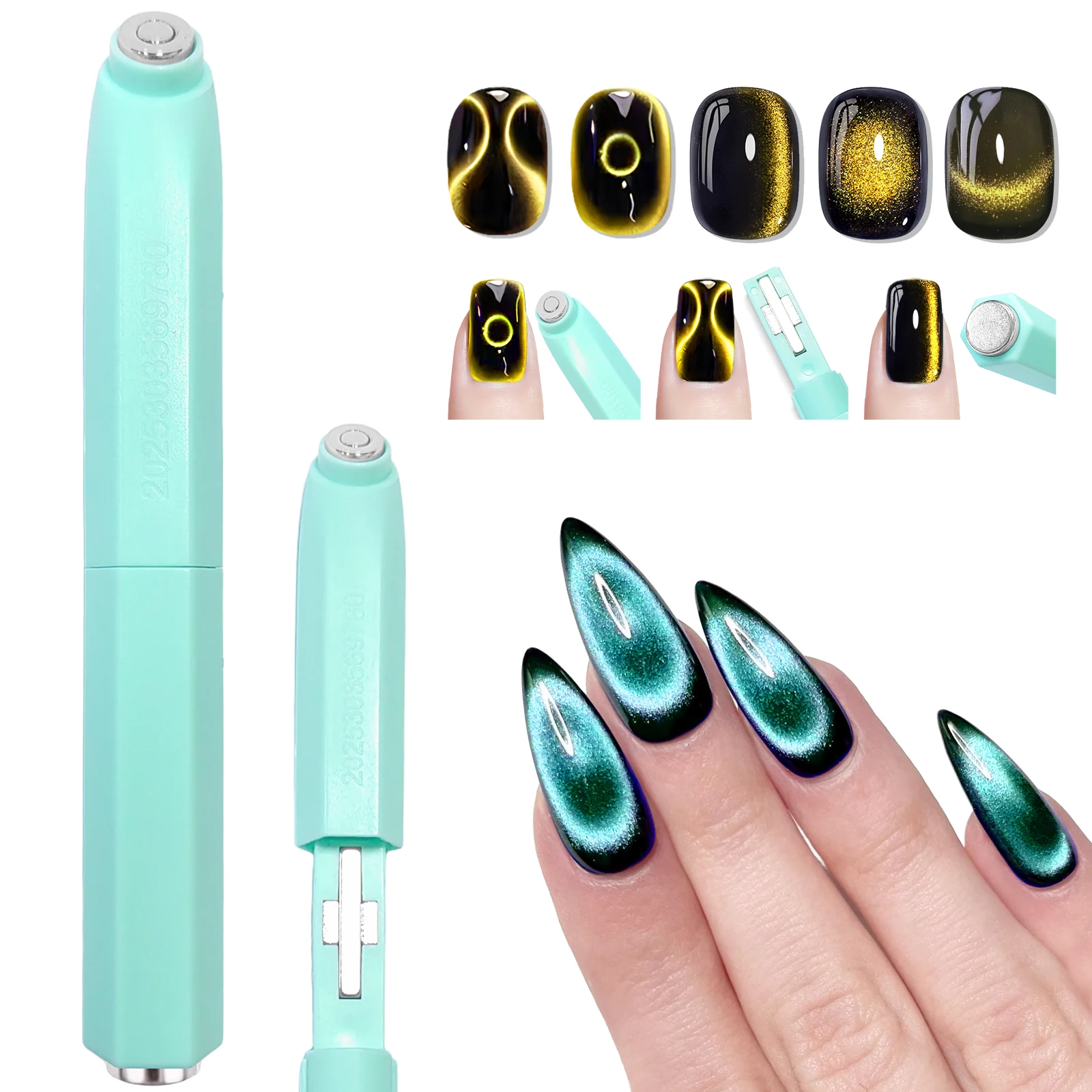 3-In-1 Black Hole Nail Magnet Tool 3D Aperture Shape Cat Eye Nail Art Magnetic Pen for DIY Special Velvet Effect Gel Nail Magnet