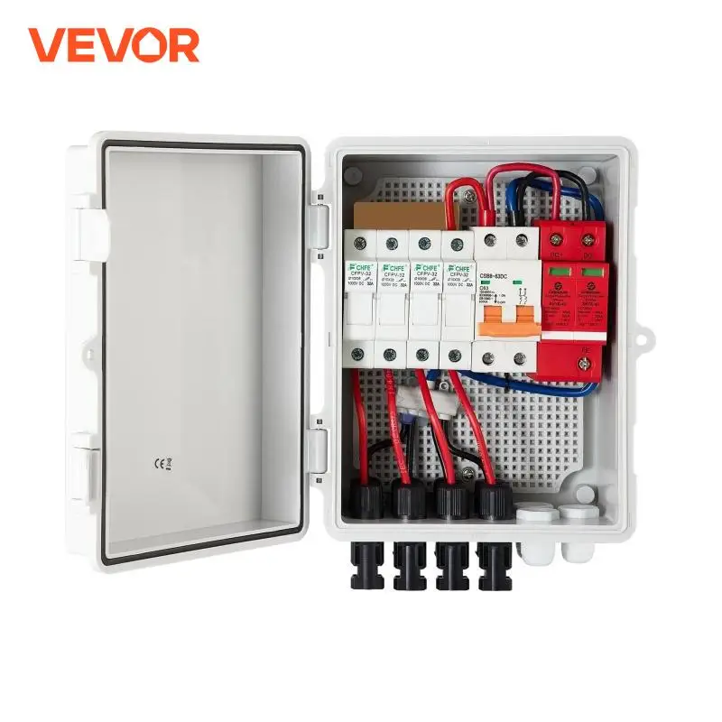 VEVOR PV Combiner Box 4 String 6 String IP65 Waterproof Lightning Protection Circuit Breaker for On/Off Grid Solar Panel System