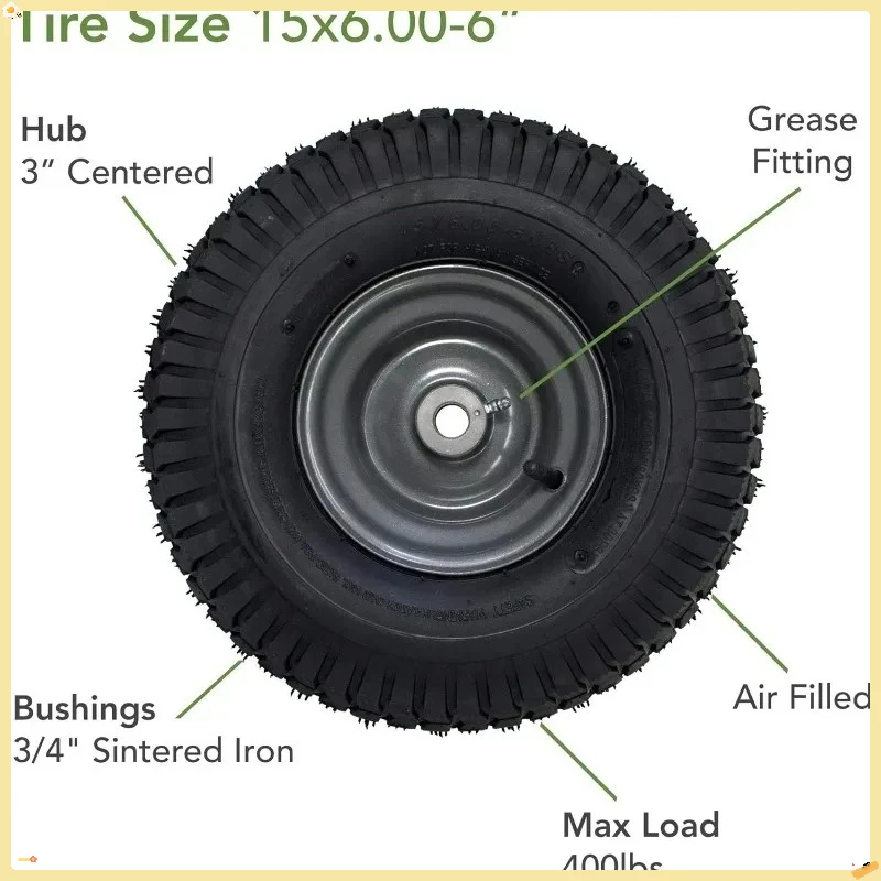 Conjunto de pneus e rodas 15x6.00-6, pneu dianteiro de substituição pneumático para cortador de grama compatível com cortadores de grama