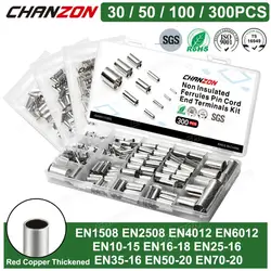 10 Values Tinned Red Copper Ferrule Non Insulated Cord End Electrical Terminals Cable Crimp Sleeve Wire Connectors Crimping Tool