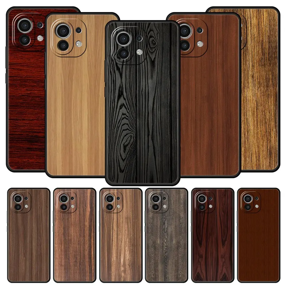 

Carved Wood Phone Case For Xiaomi Poco X3 NFC M3 M4 F4 X4 Pro 5G F3 GT Mi 12 11T 10 9T 10T Lite 11 Ultra Silicon Black Cover