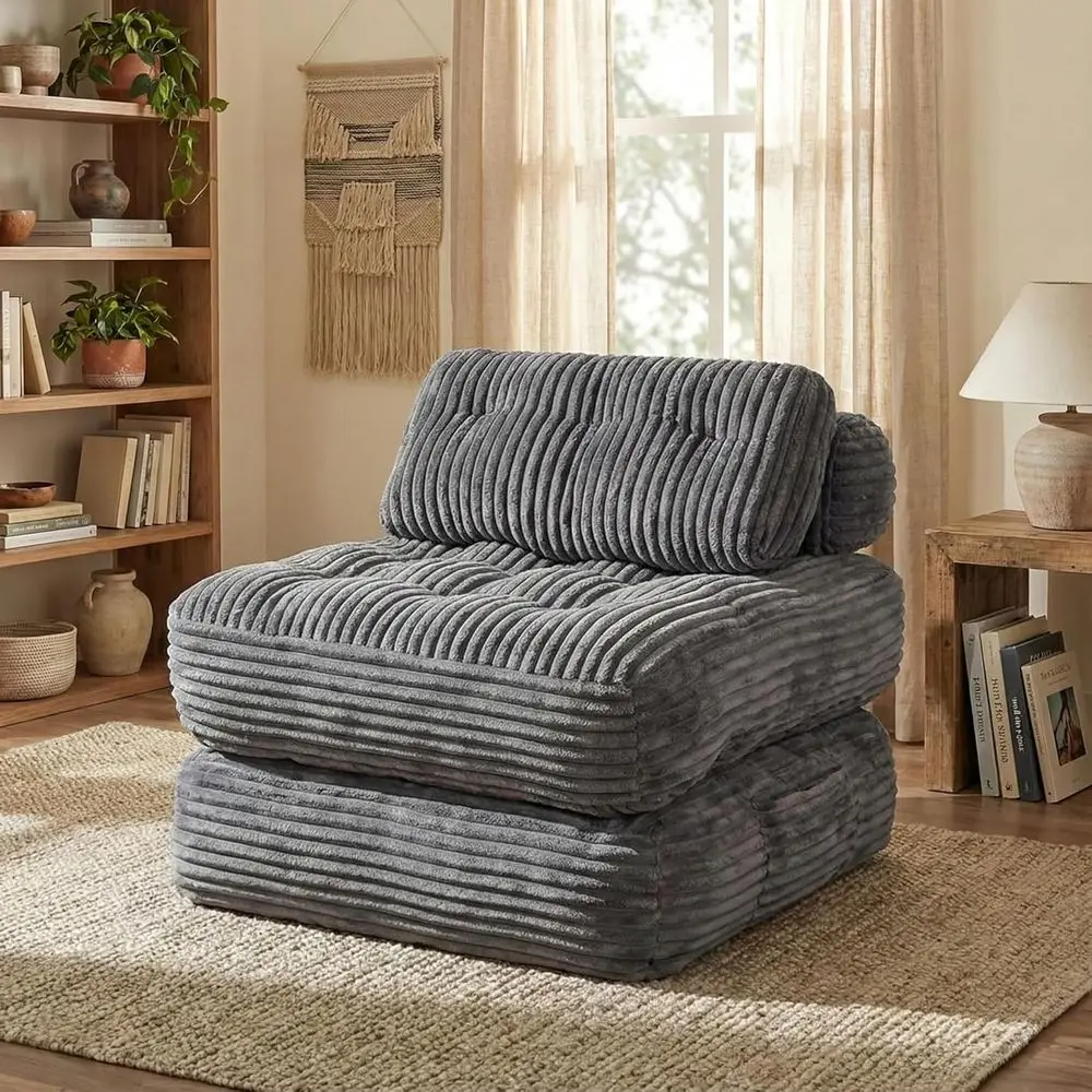 Convertible Sofa Bed with Pillow, Back Support, and Portable Folding Chair for Comfortable Living Room Sleep, Grey, Single