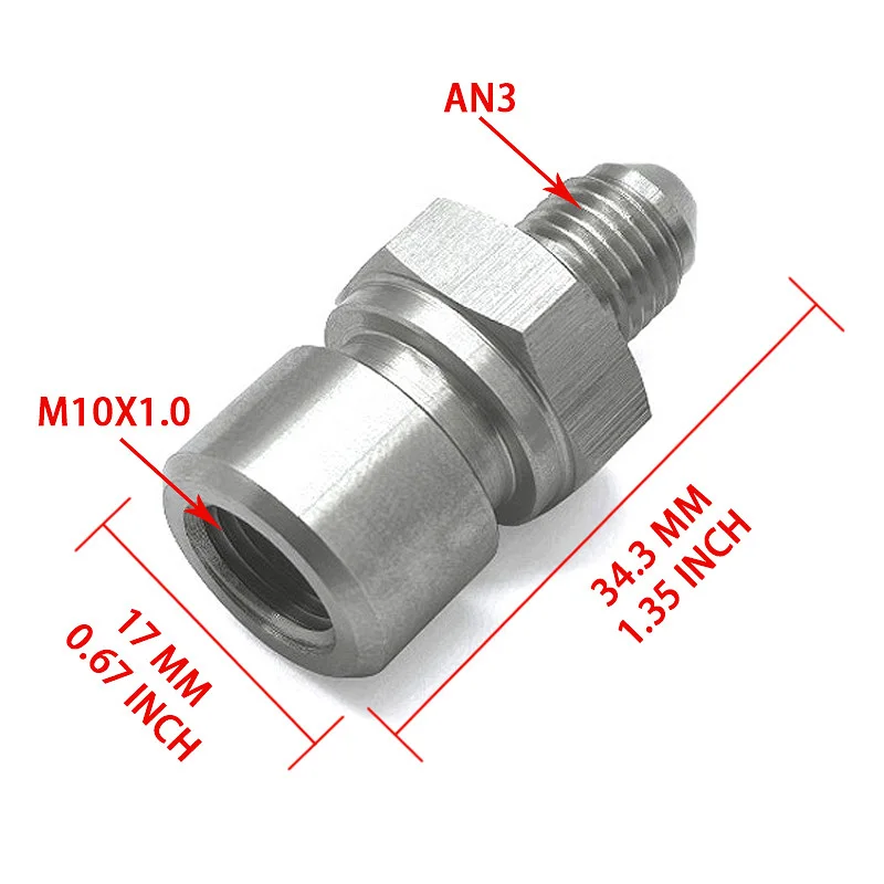 

Brake Pipeline Adapter – AN4 External Thread, Stainless Steel, with Internal Threads M10×1.0