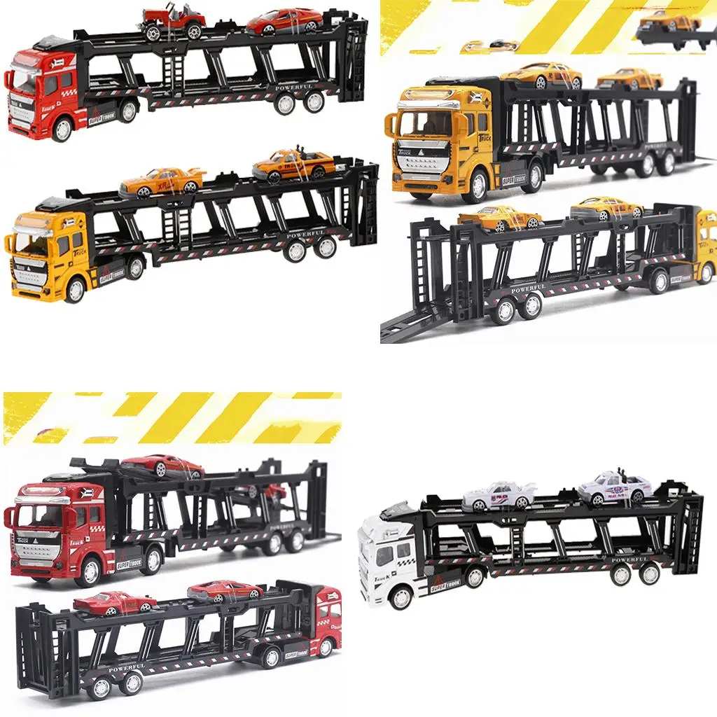 Kids Play Vehicles Alloy Carrier Truck Diecast Set with Pull Back Cars for Children’s Car Toy Learning Activities