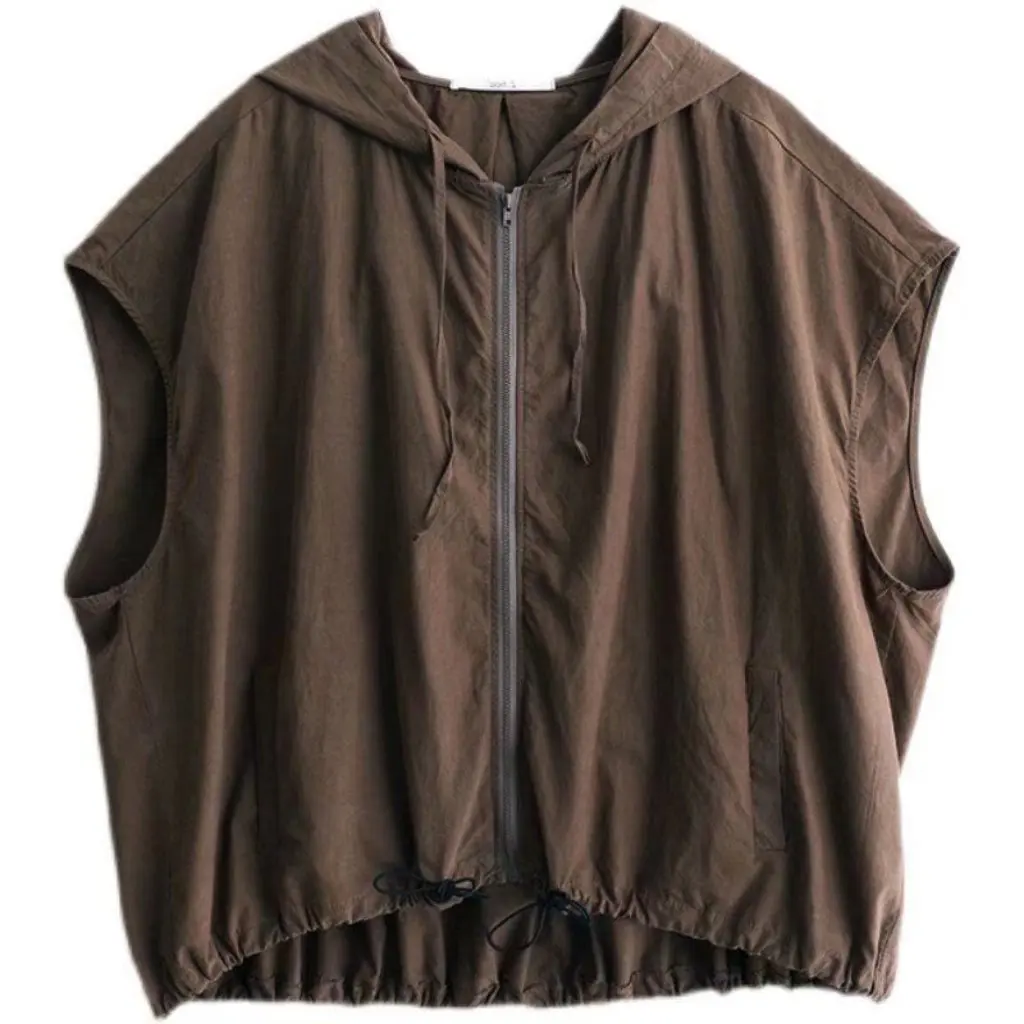 

Vintage Artistic plus Size Hooded Casual Vest for Women Loose Outerwear Trendy Spring Autumn Summer New Style