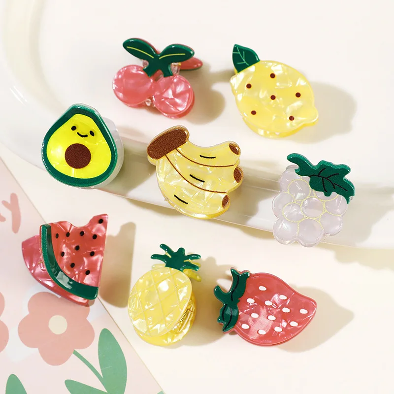 

New Acetate Strawberry Hair Clip Fruit Series Small Size Gripper Lemon Orange Banana Pear Claw Clip Cute Girl Hair Accessories