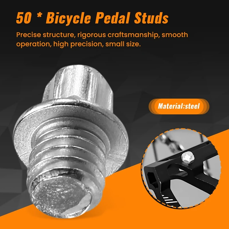 50 шт., дорожные MTB, складные велосипедные педали, противоскользящие гвозди, сменные винты, штифты, болты, велосипедные шестигранные винты M4, набор штифтов для педали, дорожные